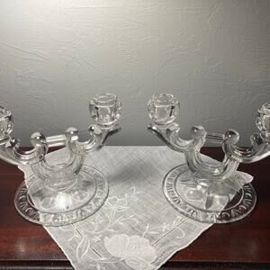 Pair vintage Indiana class double candlesticks